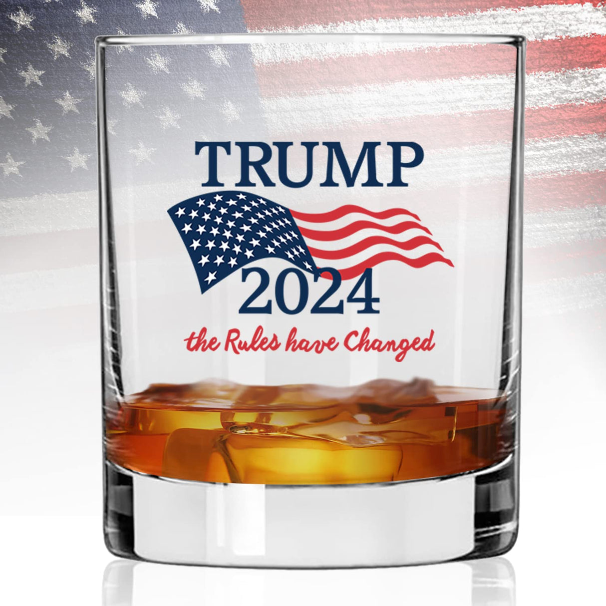 Trump 2024 The Rules Have Changed | 11 oz Bourbon Whiskey Rock Glass | Old Fashioned Whiskey Tasting Glasses For Men | Retirement Gifts For Men | Made In USA