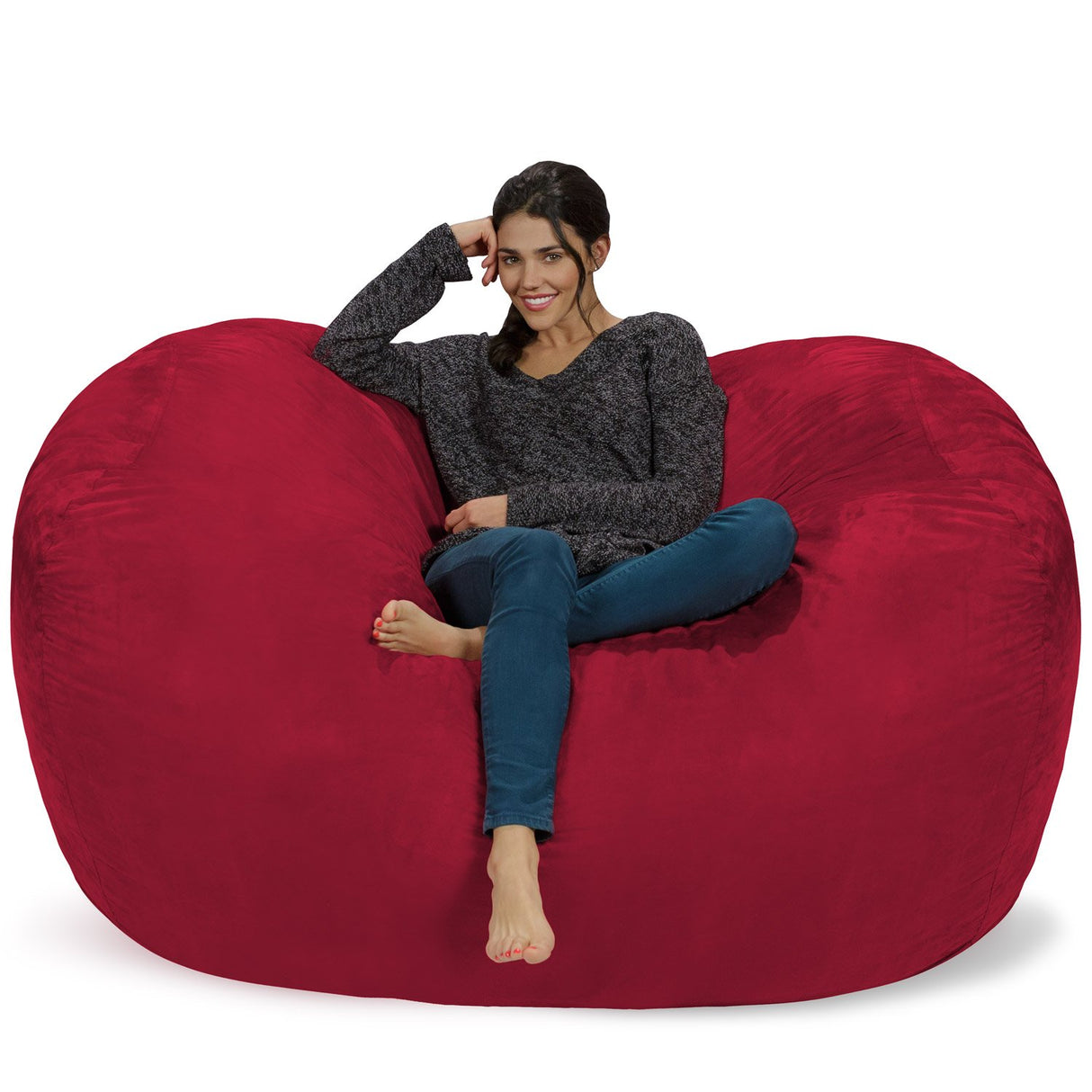 Chill Sack Bean Bag Chair: Huge 6' Memory Foam Furniture Bag and Large Lounger - Big Sofa with Soft Micro Fiber Cover - Red Furry