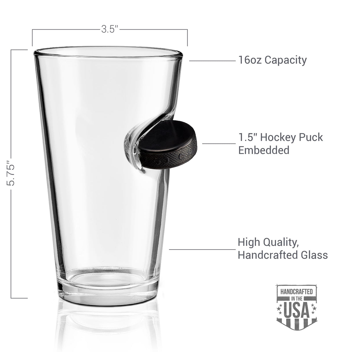 BenShot Hockey Puck Pint Glass - 16oz | Made in the USA [Set of 2]