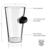 BenShot Hockey Puck Pint Glass - 16oz | Made in the USA [Set of 2]