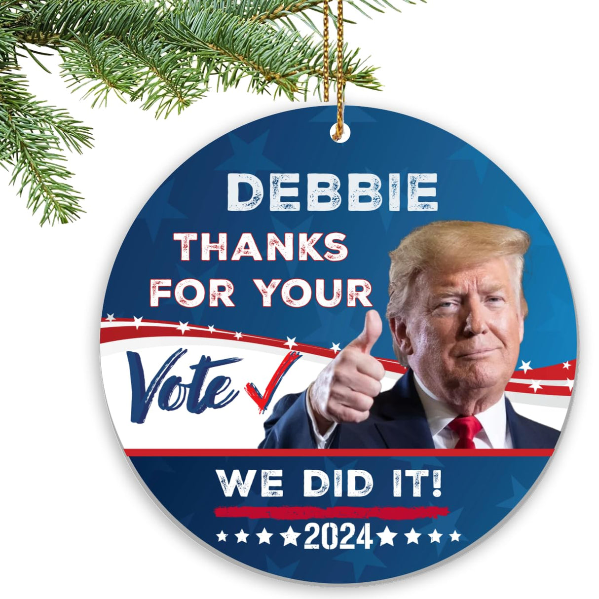 Trump Christmas Ornaments 2024 - Personalized Thank You - 45-47 Make America Great Again Trump Ornament Tree Decoration Funny Gag Gifts for President Donald Trump MAGA Supporters - Custom Name
