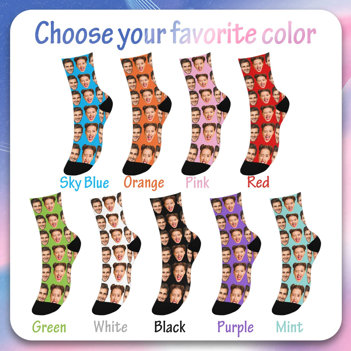 Custom Face Socks with Photo Novelty Crew Socks, Personalized Red Hearts Unisex Crew Sock Gifts for Men Women Made in USA