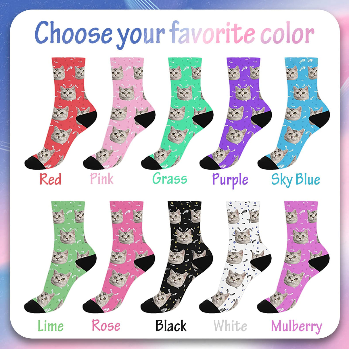 Custom Face Socks with Photo Novelty Crew Socks, Personalized Red Hearts Unisex Crew Sock Gifts for Men Women Made in USA