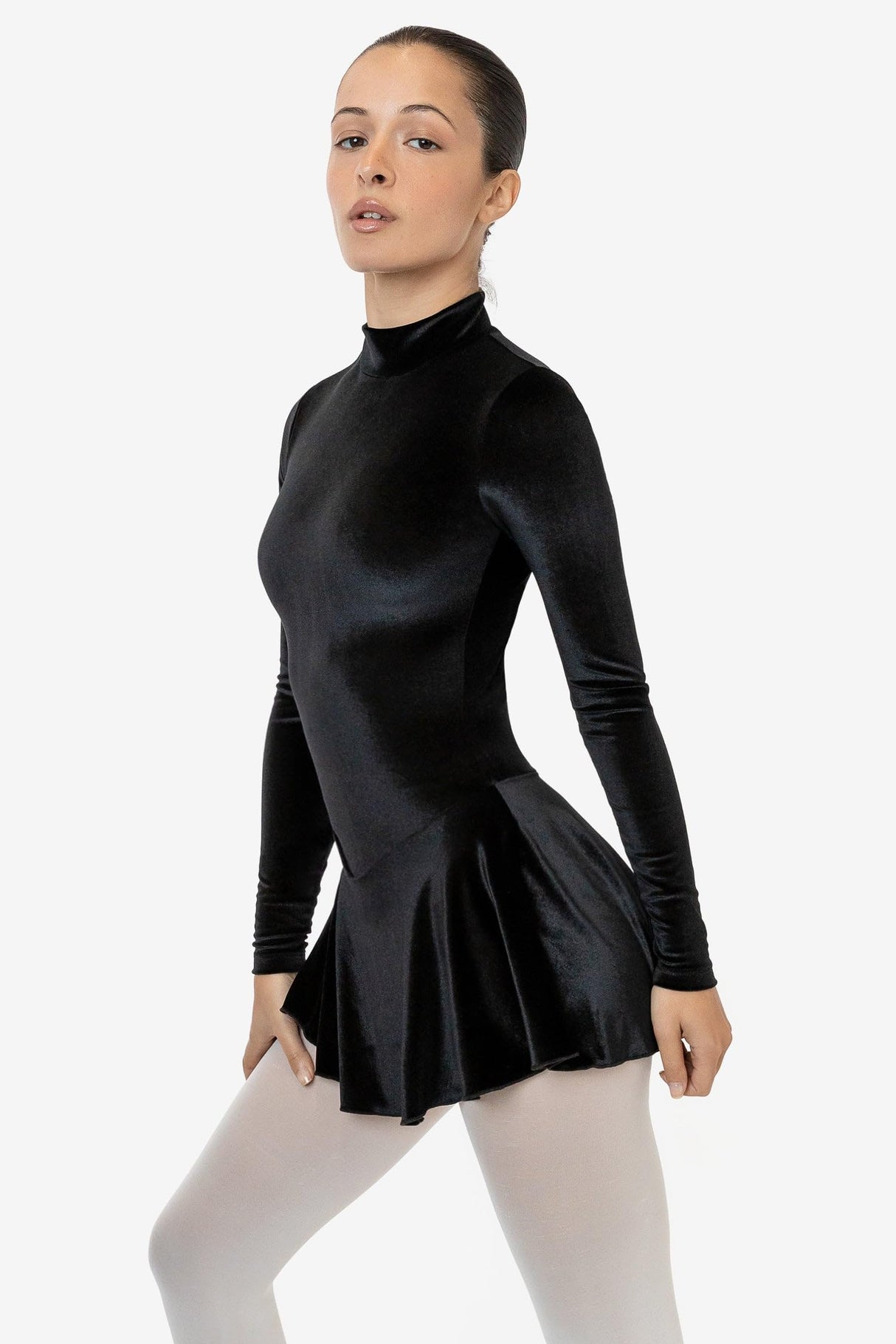 Los Angeles Apparel Velvet Long Sleeve Mockneck Skirted Leotard