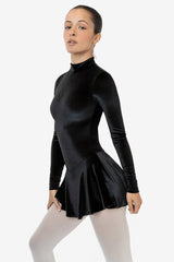 Los Angeles Apparel Velvet Long Sleeve Mockneck Skirted Leotard
