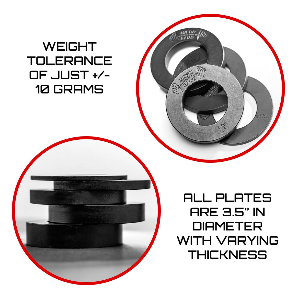 Micro Gainz Calibrated Fractional Weight Plate Set of 2 Plates, Choose Set (.25LB-1.25LB), Designed for Olympic Barbells for Strength Training & Micro Loading Bar Weights, Made in USA