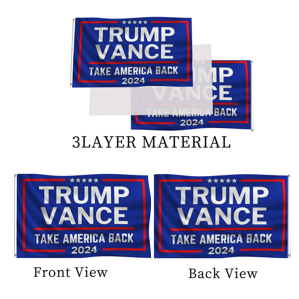 Trump Vance Flag 2024 Outdoor 3x5 Ft Double Sided Blue Trump Vance for President Flag Banner Made in USA Heavy Duty 3 Ply Thick Polyester Material with 2 Metal Grommets