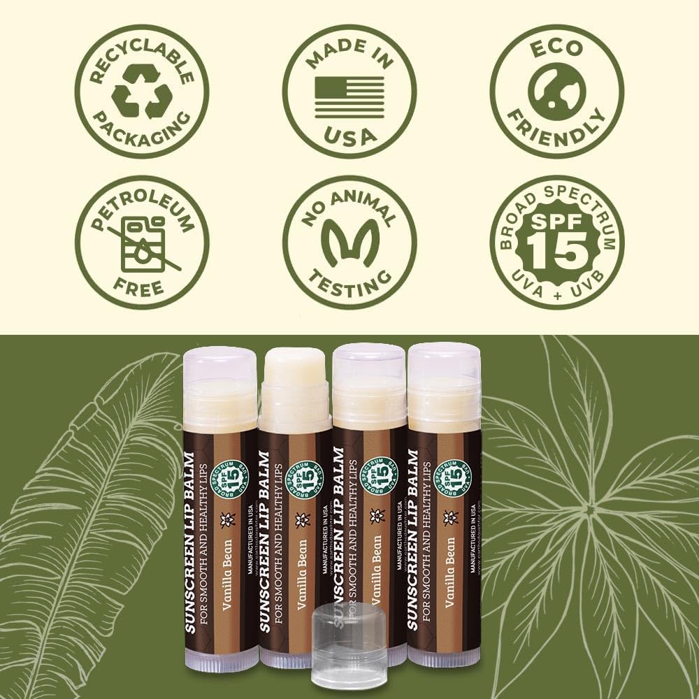 USDA Organic Lip Balm 6-Pack by Earth's Daughter Stocking Stuffers - Fruit Flavors, Beeswax, Coconut Oil, Vitamin E - Best Lip Repair Chapstick for Dry Cracked Lips - Moisturizing Lip Care