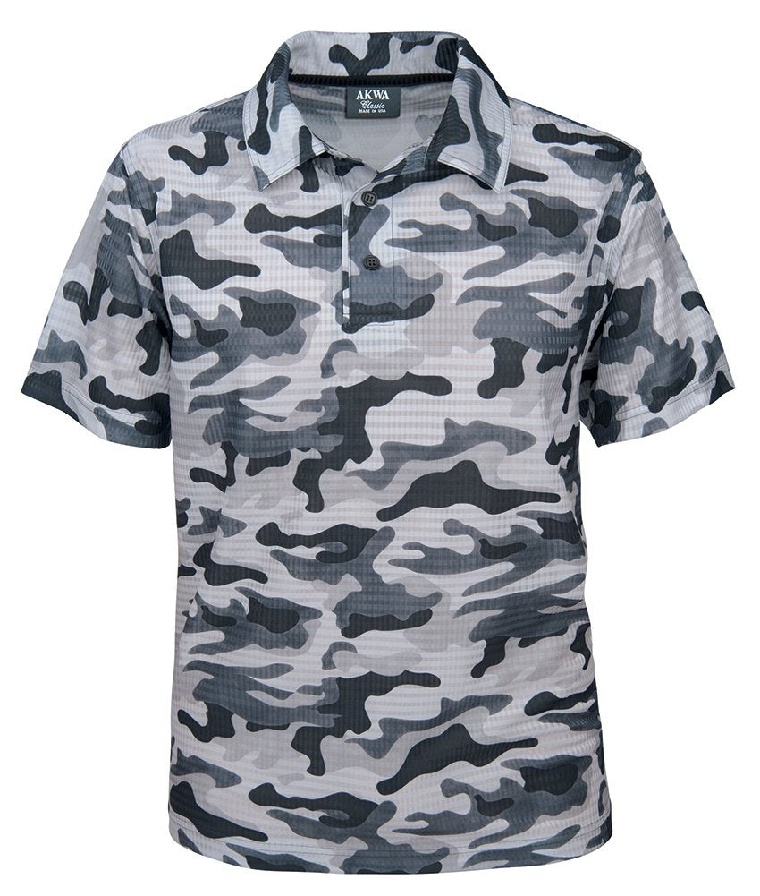 Akwa Men's Made in USA Camouflage Camo Polo Shirt with Moisture Wicking Polyester