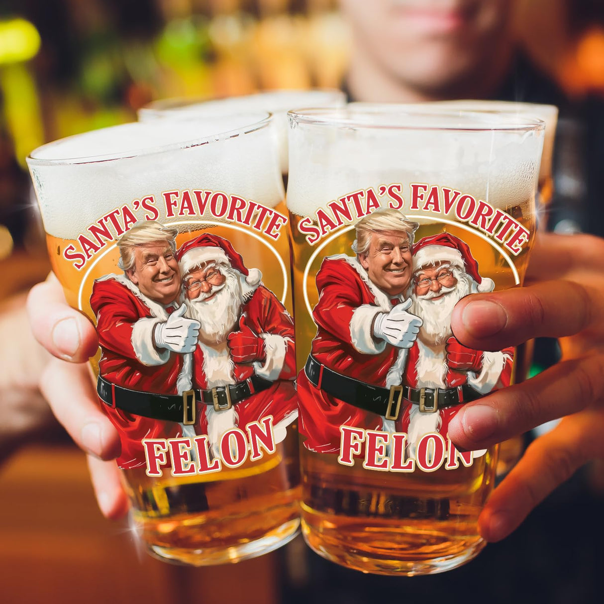 Funny Christmas Santa's Favorate Pint Glass 16oz, Christmas Gift for Husband, Stepfather Gift Idea, Gag Gift, Unique Gifts for Men, Gift for Dad from Daugther - Made in the USA