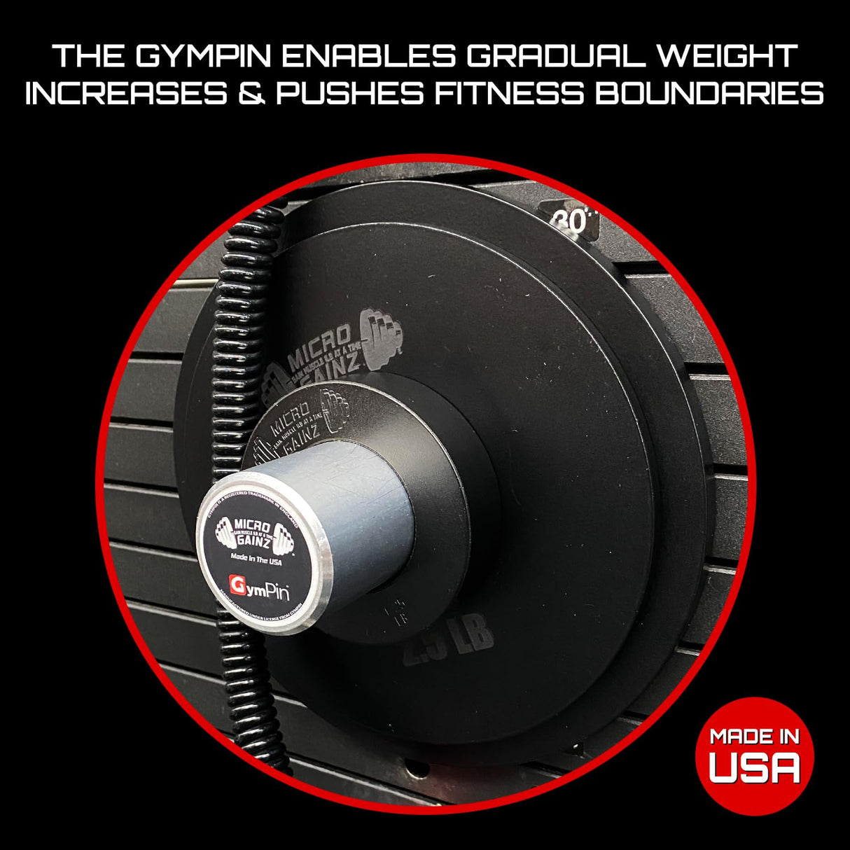 Micro Gainz GymPin Weight Stack Extender Pin for Cable Machine & Home Gym, Designed for Weight Lifting & Strength Training Allowing Additional Olympic Weight Plates, Made in The USA