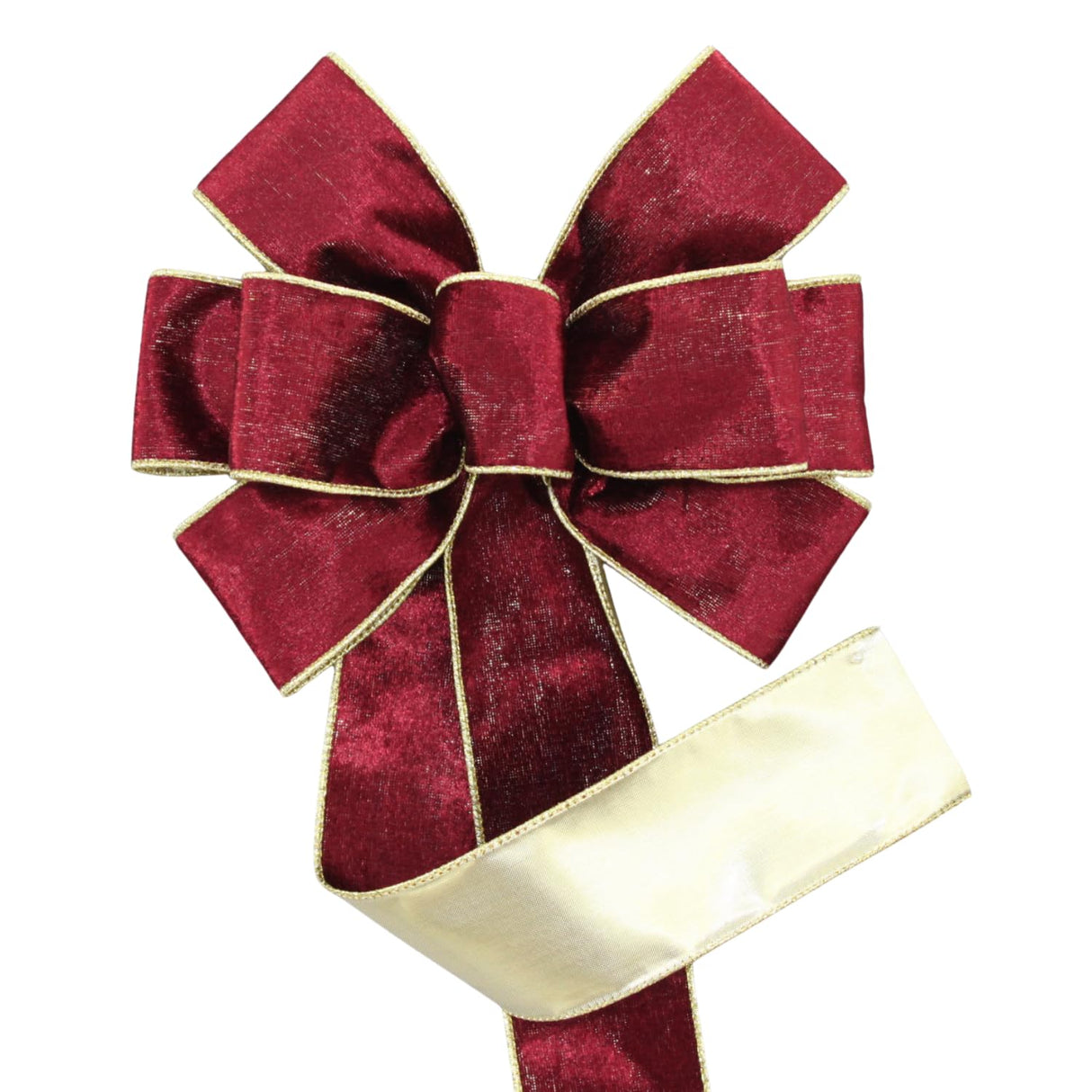 Ivory Brushed Velvet Gold Lame Backed Wire Edge Christmas Bow - Handcrafted in USA (8 inch bow)