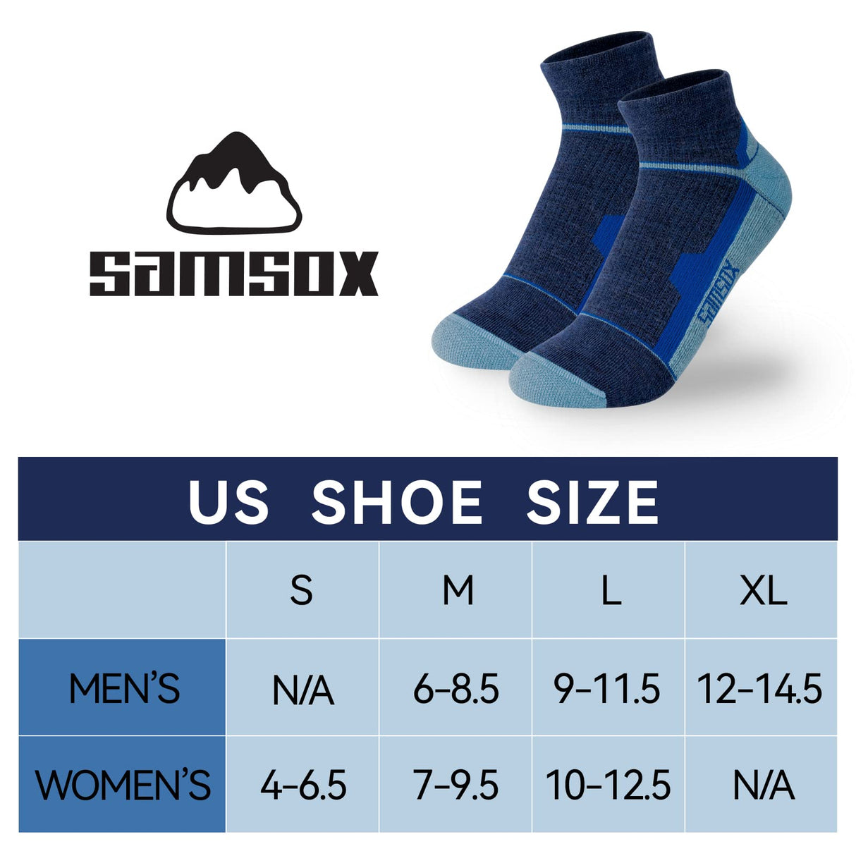 SAMSOX 2-Pair Merino Wool Ankle Running Hiking Socks, Made in USA Cushioned Sport Socks for Men & Women (Moab Quarter)