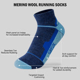 SAMSOX 2-Pair Merino Wool Ankle Running Hiking Socks, Made in USA Cushioned Sport Socks for Men & Women (Moab Quarter)