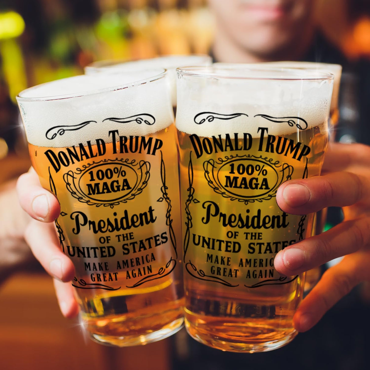 Donald Trump Christmas Gift 100% MAGA Label 16 oz Pint Glass for Dad, Gift for Husband, Stepfather Gift Idea, Unique Gifts for Men, Trump Merch (101-15182-D)