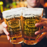 Donald Trump Christmas Gift 100% MAGA Label 16 oz Pint Glass for Dad, Gift for Husband, Stepfather Gift Idea, Unique Gifts for Men, Trump Merch (101-15182-D)