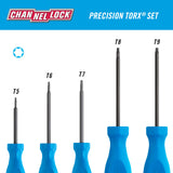 CHANNELLOCK TP-5H 5 Piece Professional Torx Screwdriver Set, Precision Machined Non-Magnetic, Made in USA, Molded Tri-Lobe Grip