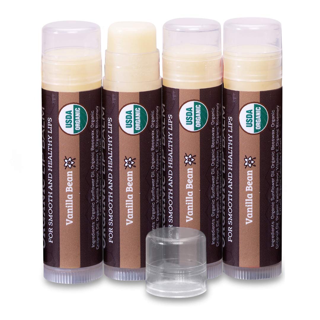 USDA Organic Lip Balm 6-Pack by Earth's Daughter Stocking Stuffers - Fruit Flavors, Beeswax, Coconut Oil, Vitamin E - Best Lip Repair Chapstick for Dry Cracked Lips - Moisturizing Lip Care