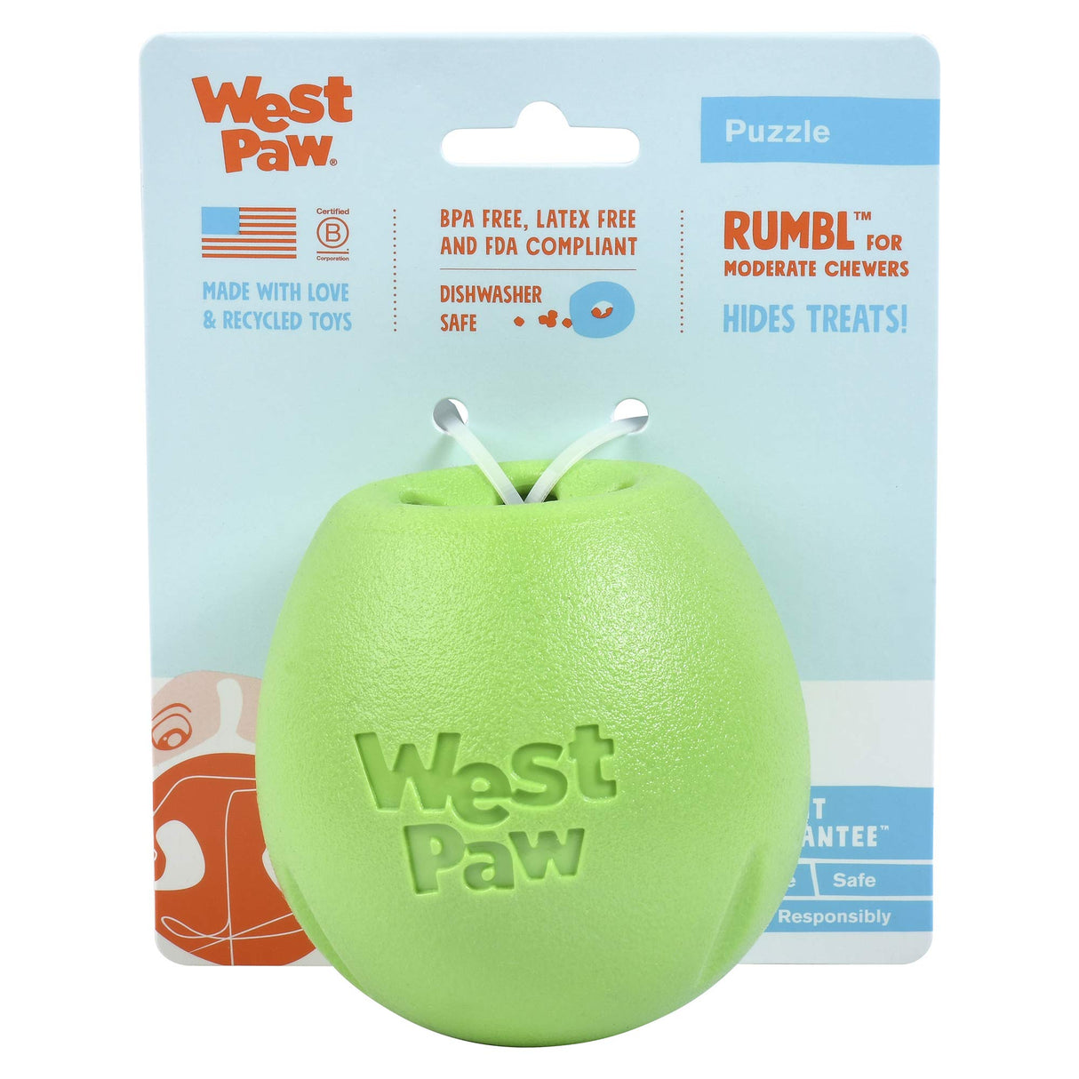 West Paw Zogoflex Rumbl Treat-Dispensing Dog Toy – Interactive Slow-Feeder Chew – Enrichment Toy Moderate Chewers, Fetch, Catch – Holds Kibble, (Eggplant, Large)