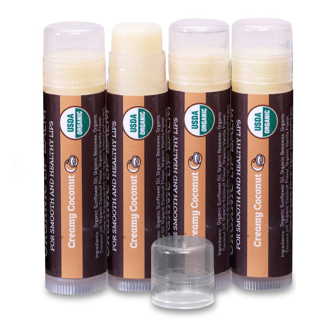 USDA Organic Lip Balm 6-Pack by Earth's Daughter Stocking Stuffers - Fruit Flavors, Beeswax, Coconut Oil, Vitamin E - Best Lip Repair Chapstick for Dry Cracked Lips - Moisturizing Lip Care