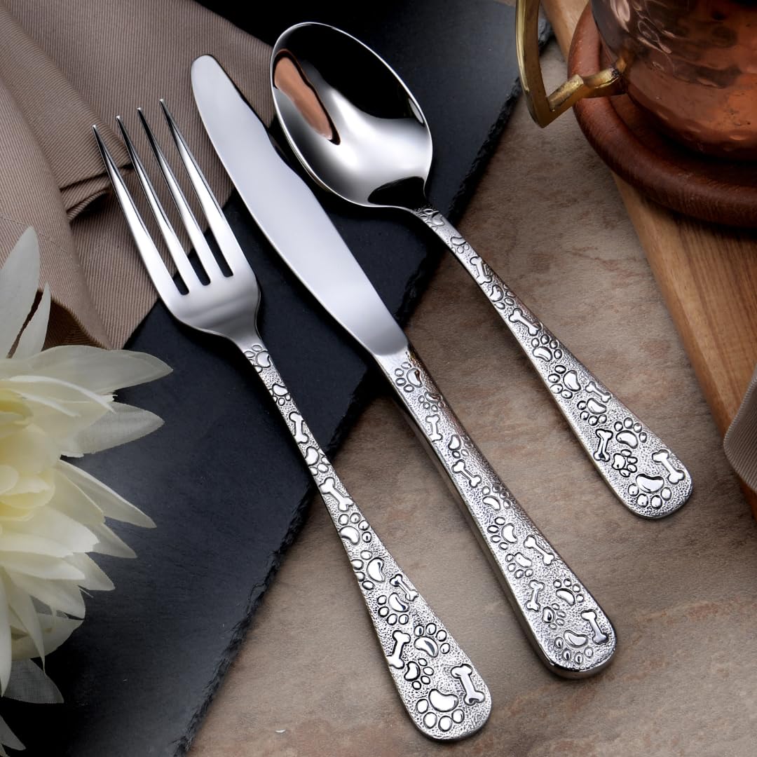 Liberty Tabletop Oliver Puppy 40 Piece Flatware Set Service for 8 Dog Themed Stainless Steel Silverware Made in the USA (40)