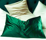 Oeko-TEX Certified Mulberry Silk Pillow Cases Green for Christmas Made in USA, 100% Silk Pillowcase with Zipper, 6A Grade 22 Momme Pure Silk Gift Set, 1 Pcs 20"x30" (Queen, Emerald)