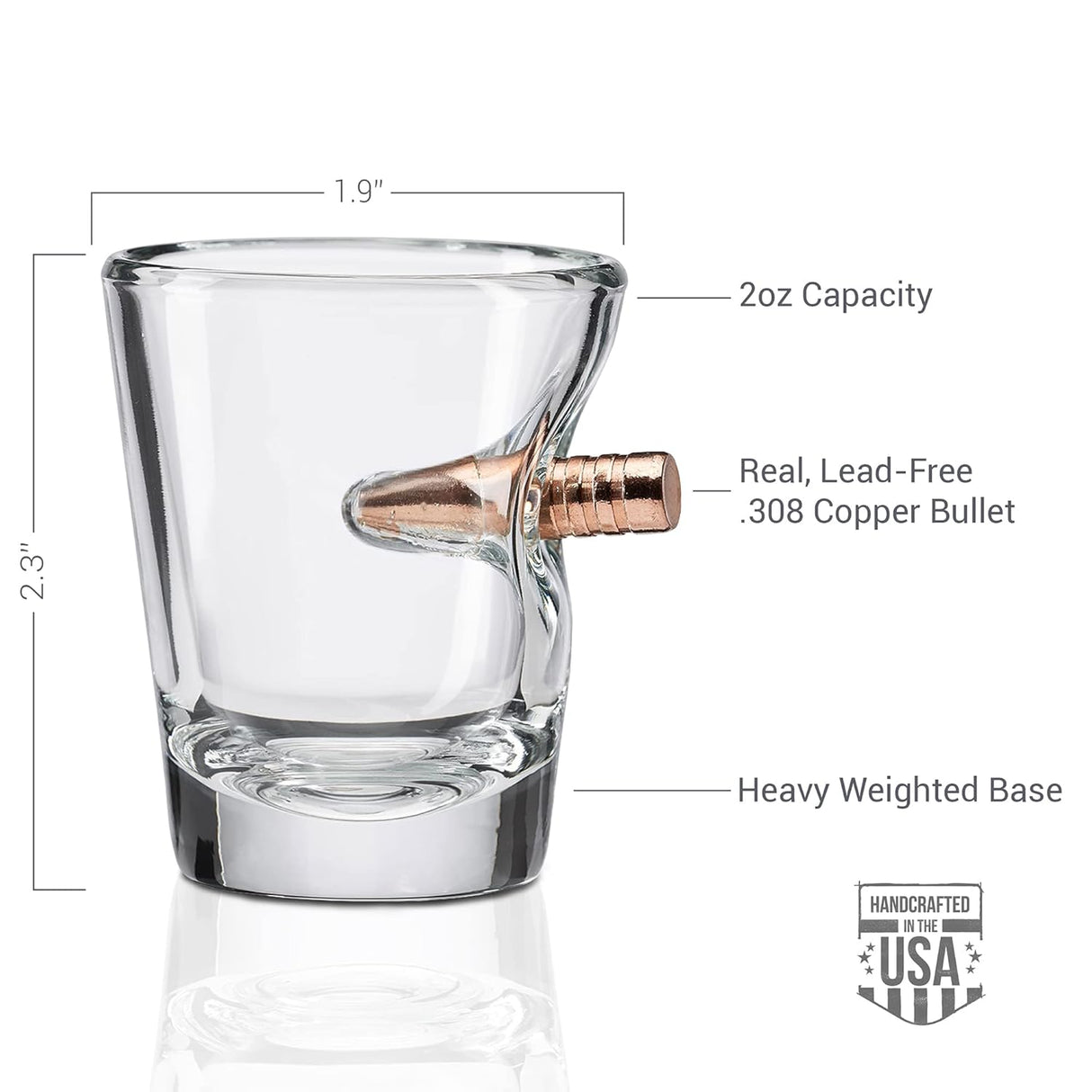 BenShot Shot Glass with Real .308 Bullet - 2oz | Made in the USA [Set of 2]