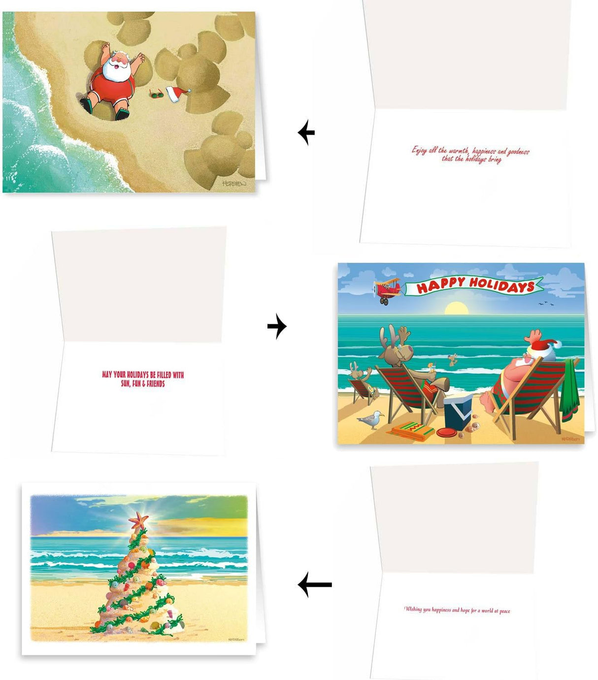 Stonehouse Collection Beach Christmas Card Variety Pack - 24 Beachy Cards & Envelopes - 8 Designs, 3 Cards Per Design - Assortment #1