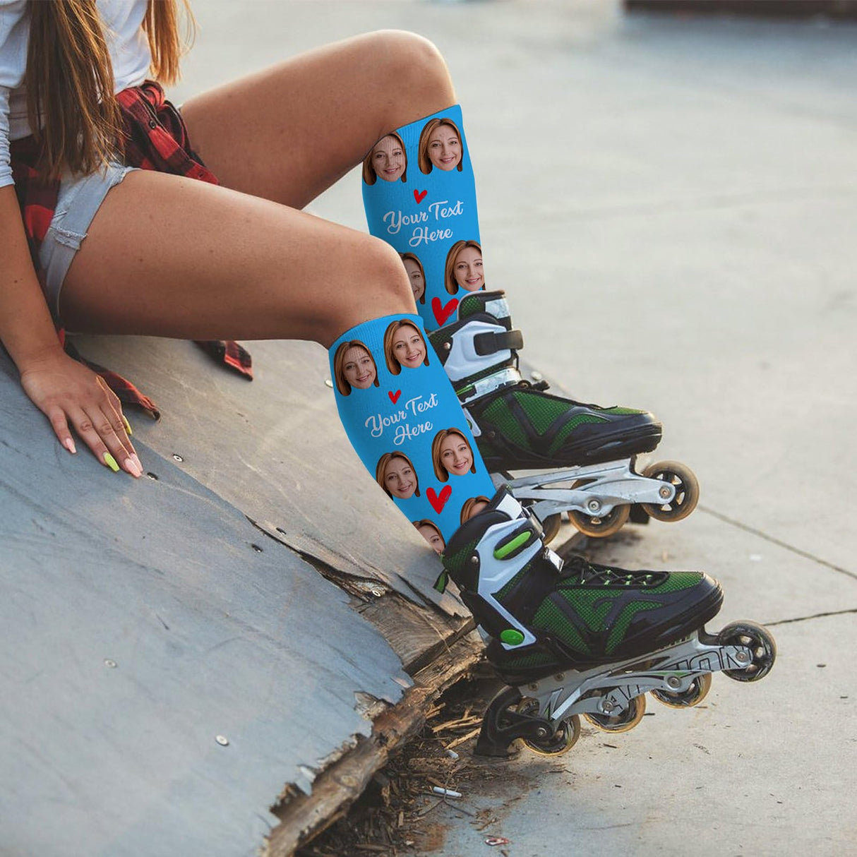 Custom Face Socks with Photo Novelty Crew Socks, Personalized Red Hearts Unisex Crew Sock Gifts for Men Women Made in USA