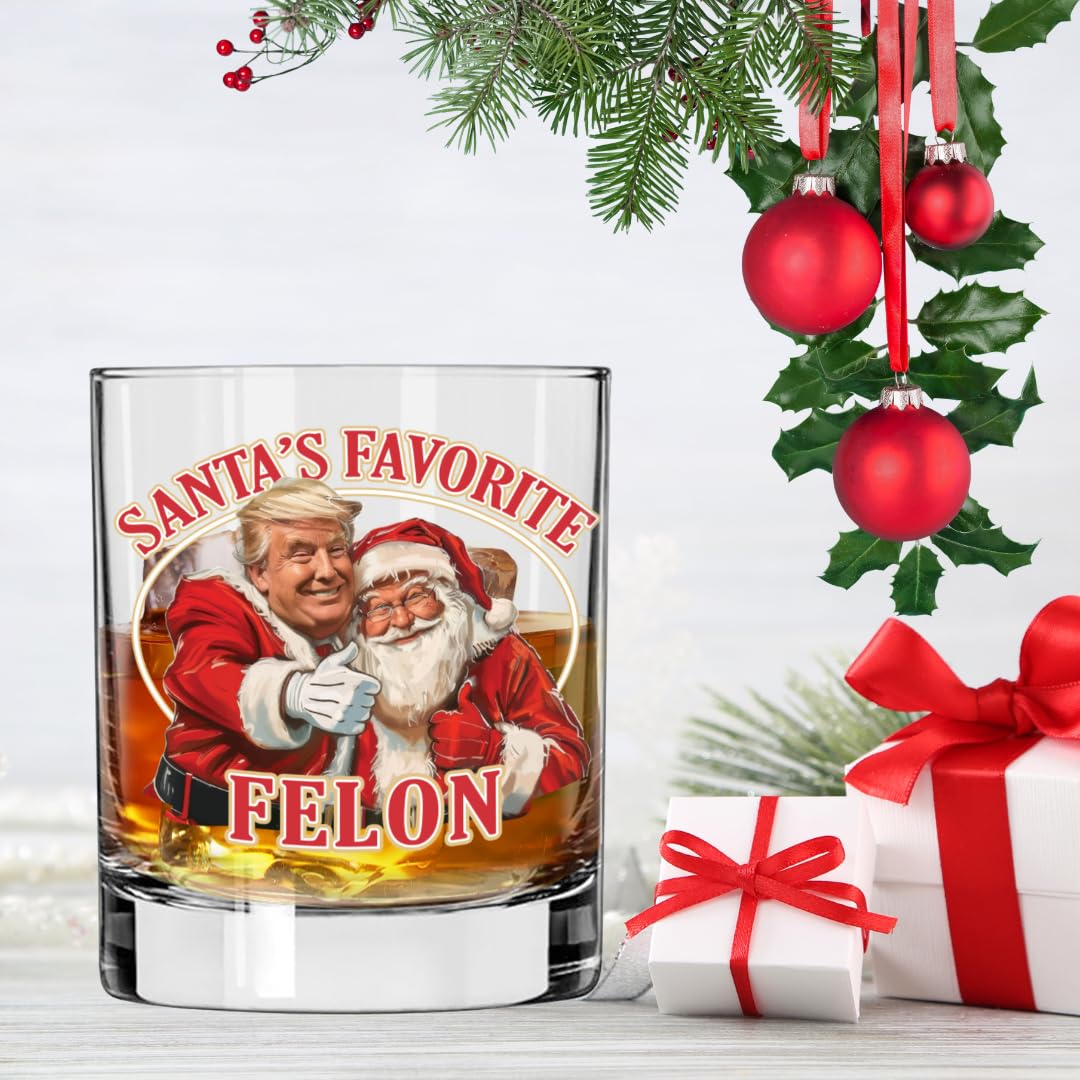 Funny Christmas Santa's Favorate Whiskey Glass 10.5oz, Christmas Gift for Husband, Stepfather Gift Idea, Gag Gift, Unique Gifts for Men, Gift for Dad from Daugther - Made in the USA