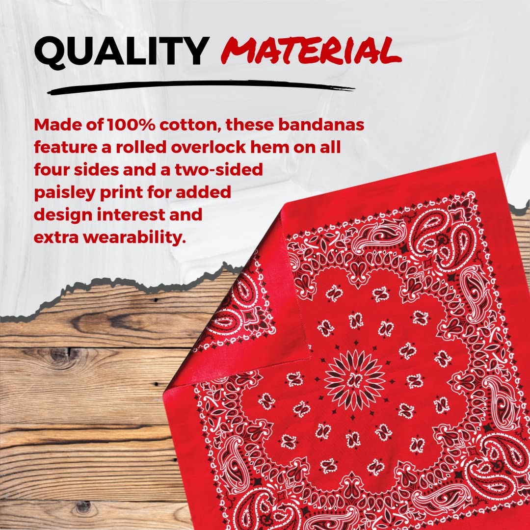 B53 100% Cotton Paisley Bandanas Made in the USA - Stylish Headband, Handkerchief, Scarf - 21 inch x 21 inch