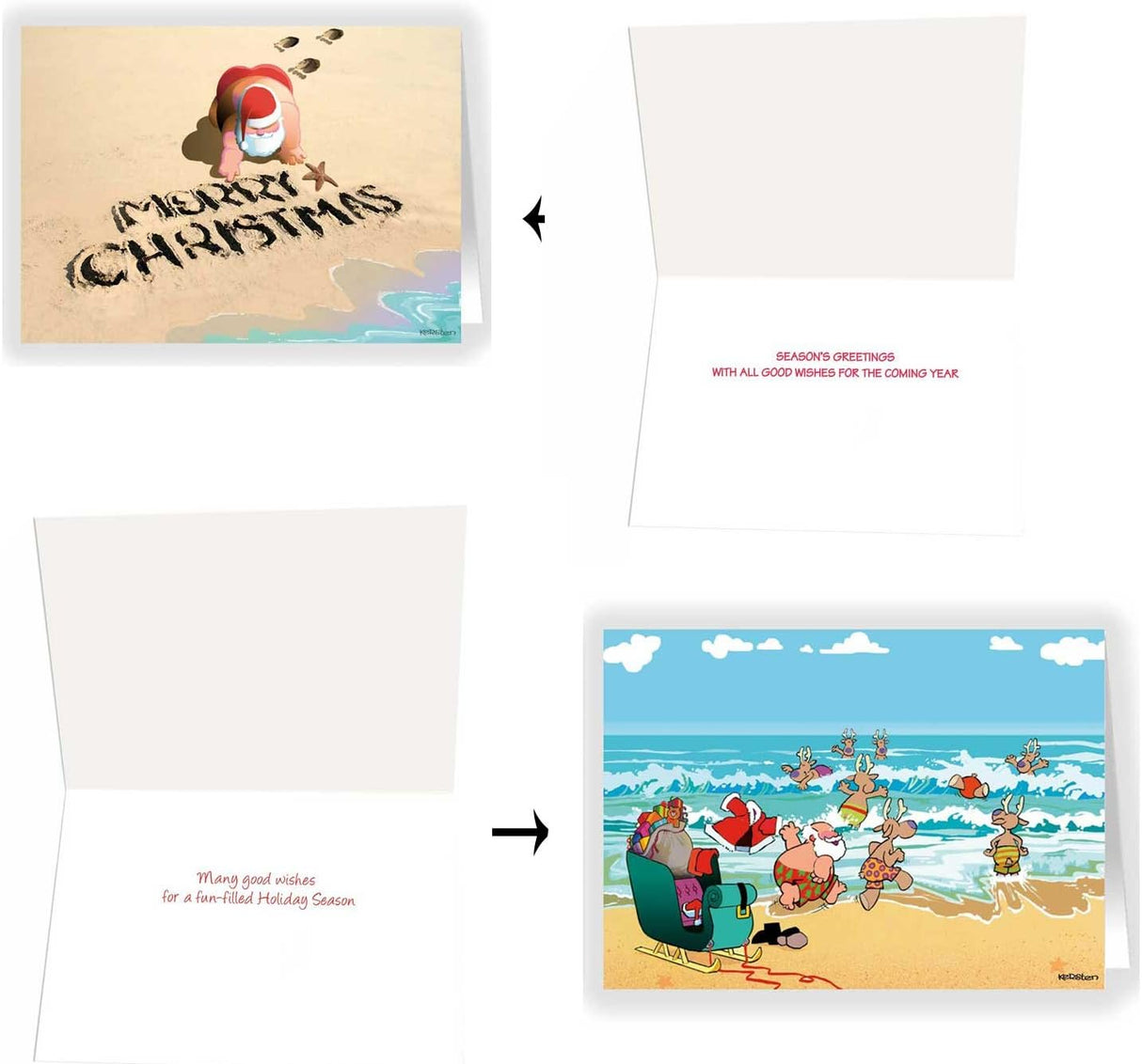 Stonehouse Collection Beach Christmas Card Variety Pack - 24 Beachy Cards & Envelopes - 8 Designs, 3 Cards Per Design - Assortment #1