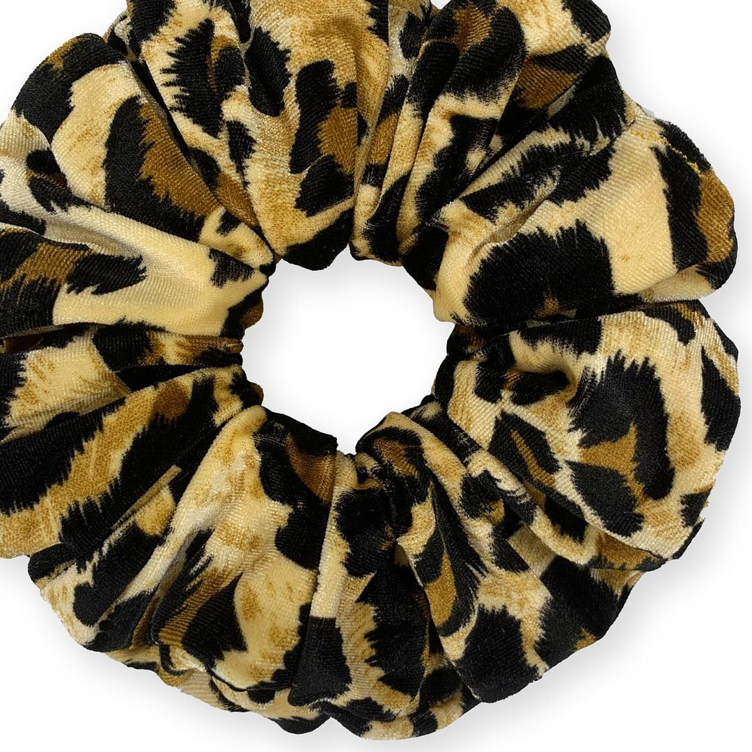 Velvet Scrunchies King Size Leopard XXL Plush Ponytail Holders Oversized Big Made in the USA