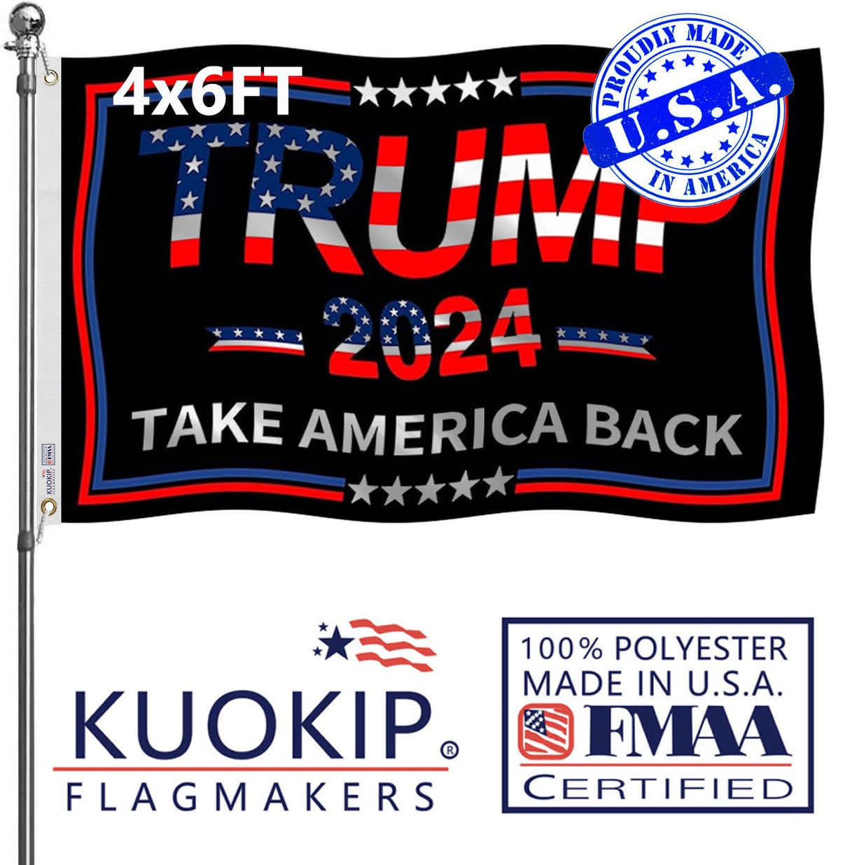 Double Sided Red Trump 2024 Flag 3x5 Made in USA Outdoor Heavy Duty 3 Ply Polyester Trump Take America Back Flag with White Starting Tape and 2 Brass Grommets
