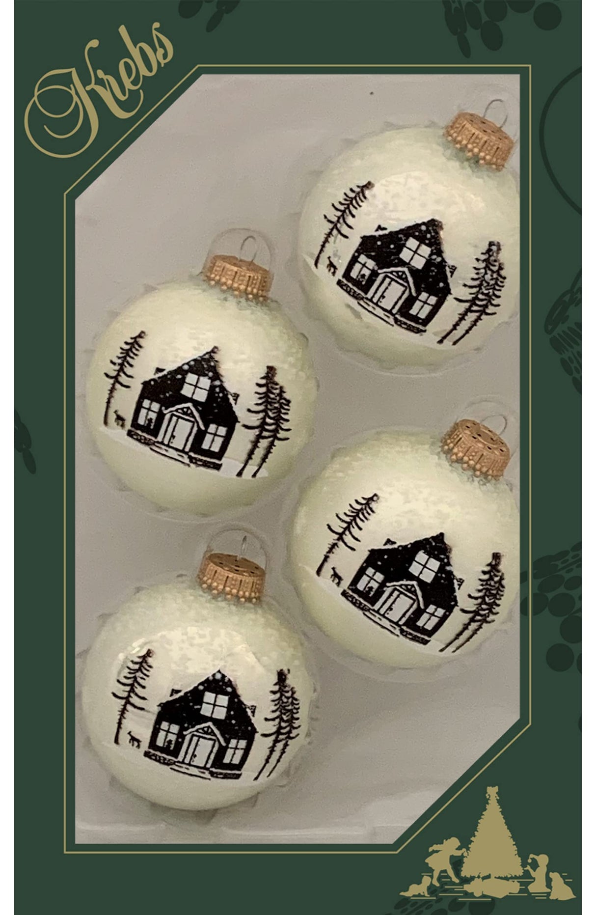 Glass Christmas Tree Ornaments - 67mm/2.625" [4 Pieces] Decorated Balls from Christmas by Krebs Seamless Hanging Holiday Decor (Frost with Blue & Silver Bethlehem Scene)