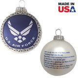 Christmas Tree Ornaments Made in The USA - 80mm / 3.25" Decorated Collectible Glass Balls from Christmas by Krebs - Handmade Hanging Holiday Decorations for Trees (Navy Emblem and Hymn, Silk)