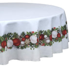 Fabric Textile Products Round Tablecloth, 100% Milliken Polyester, Machine Washable, 90" Round, Christmas Garland Border