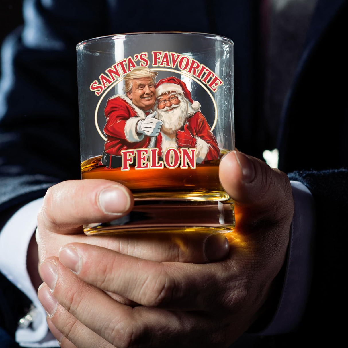 Funny Christmas Santa's Favorate Whiskey Glass 10.5oz, Christmas Gift for Husband, Stepfather Gift Idea, Gag Gift, Unique Gifts for Men, Gift for Dad from Daugther - Made in the USA