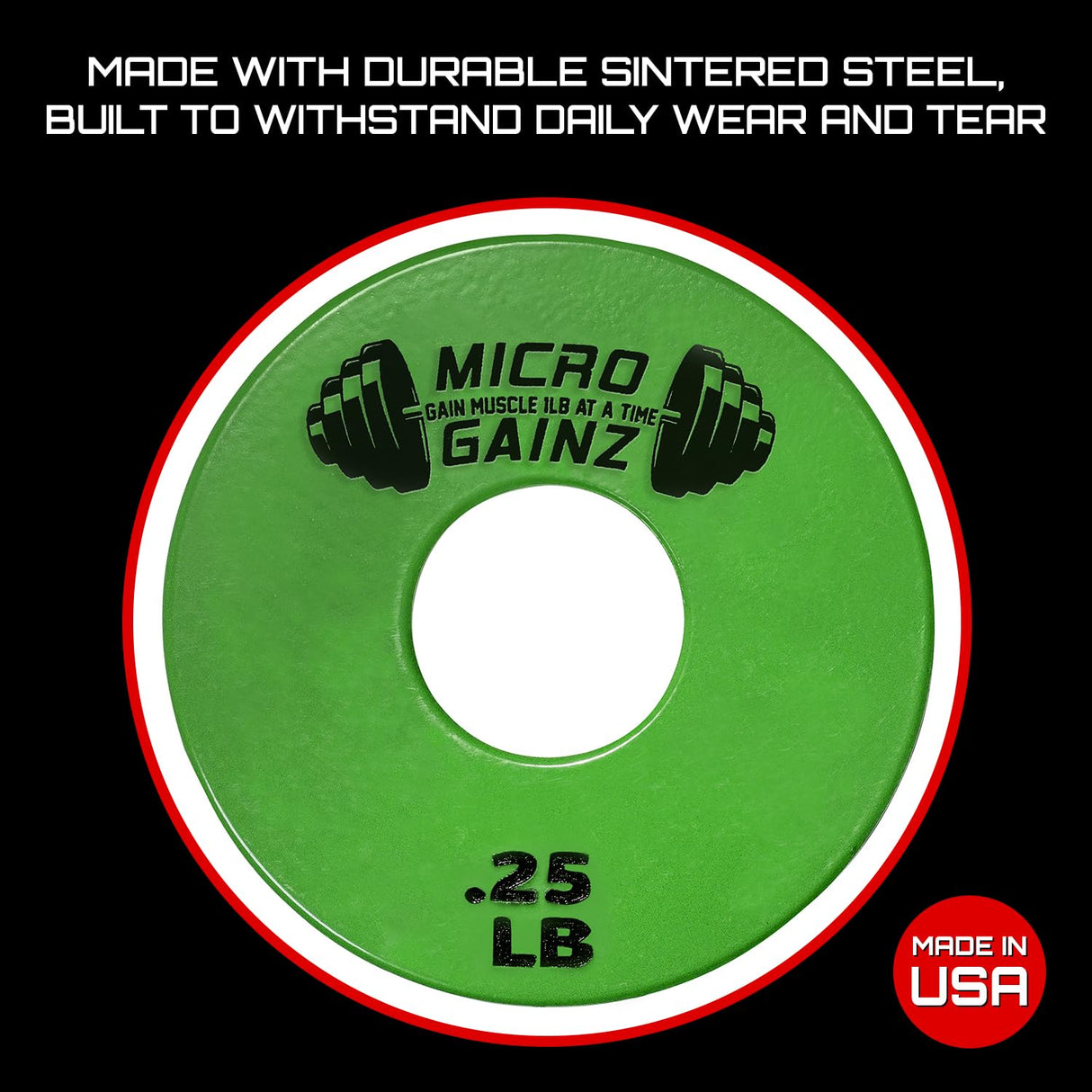 Micro Gainz 1-Inch Center Hole Standard Fractional Weights Plate Sets, 10 Piece Dumbbell & Barbell Set of Plates with Bag for Strength Training and Weight Lifting, Made In USA