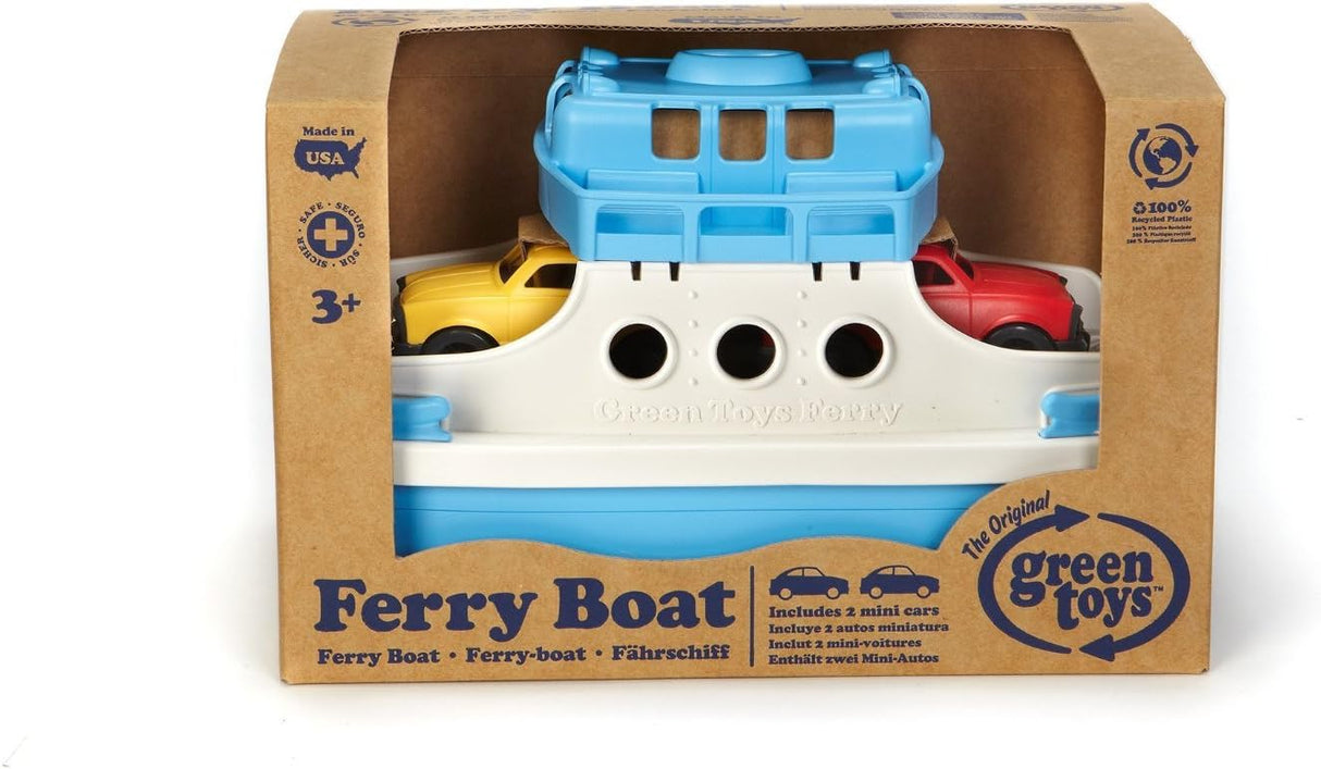 Green Toys Ferry Boat with Mini Cars Bathtub Toy, Blue/White, Standard