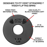 Micro Gainz Standard 1-Inch Center Hole Weight Plates, Set of 2 Black Fractional Plates Choose Set (.25LB-1.25LB), Designed for Standard 1-inch Barbells & Dumbbells, Made In USA