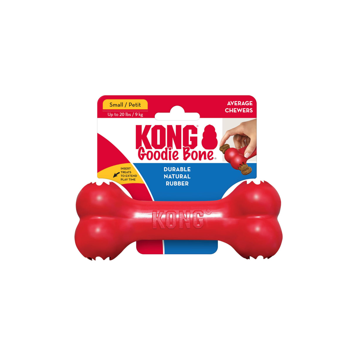 KONG Goodie Bone - Classic Durable Natural Rubber Dog Bone, Supports Mental Engagement - Treat Dispensing - Red - for Medium Dogs