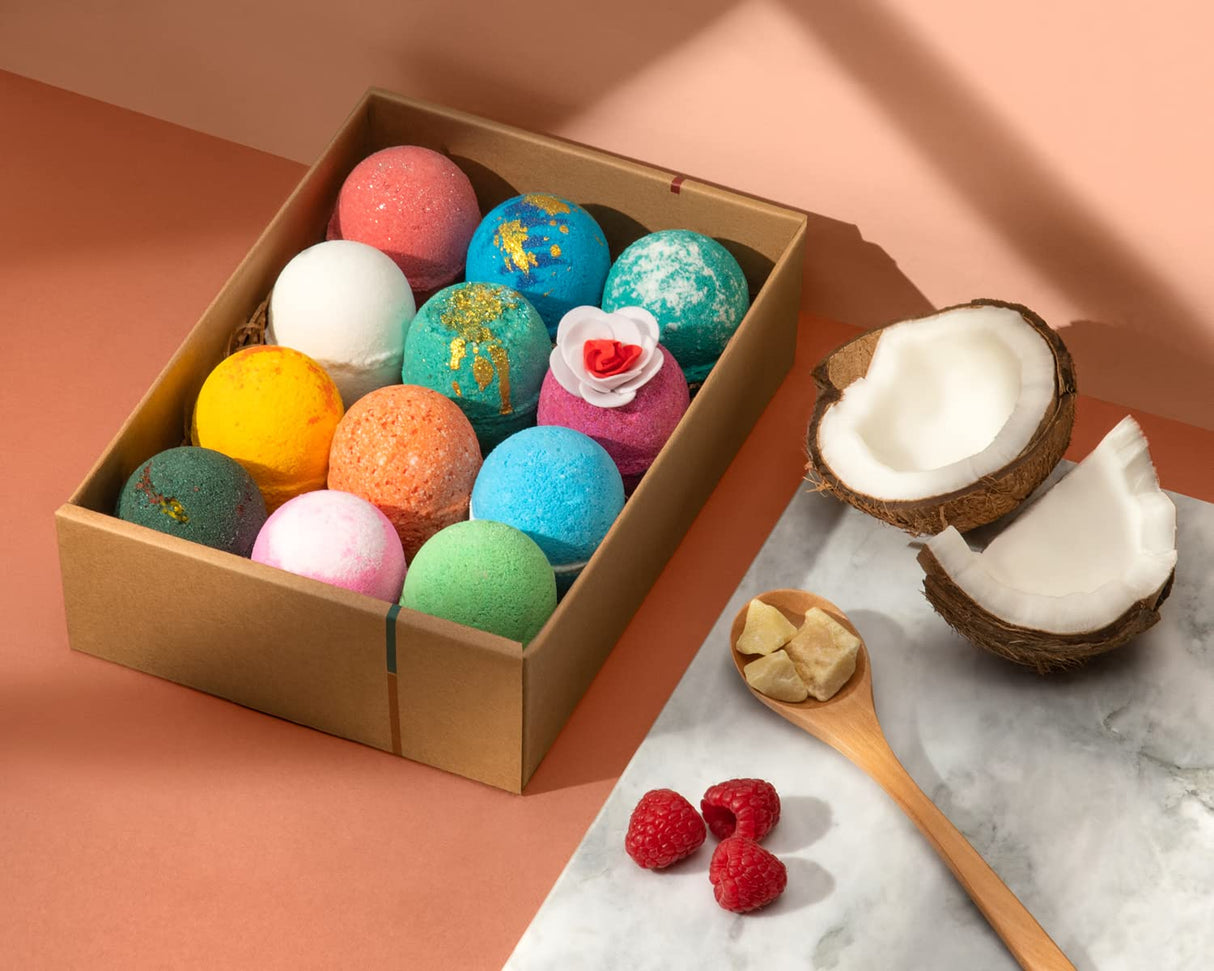 LifeAround2Angels Bath Bombs Gift Set 12 USA made Fizzies, Shea & Coco Butter Dry Skin Moisturize, Perfect for Bubble Spa Bath. Handmade Birthday Mothers day Gifts idea For Her/Him, wife, girlfriend