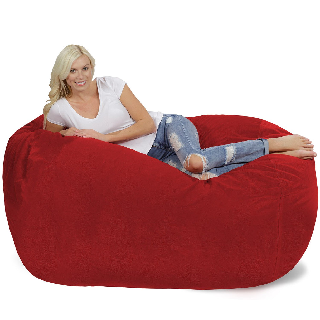 Chill Sack Bean Bag Chair: Huge 6' Memory Foam Furniture Bag and Large Lounger - Big Sofa with Soft Micro Fiber Cover - Red Furry