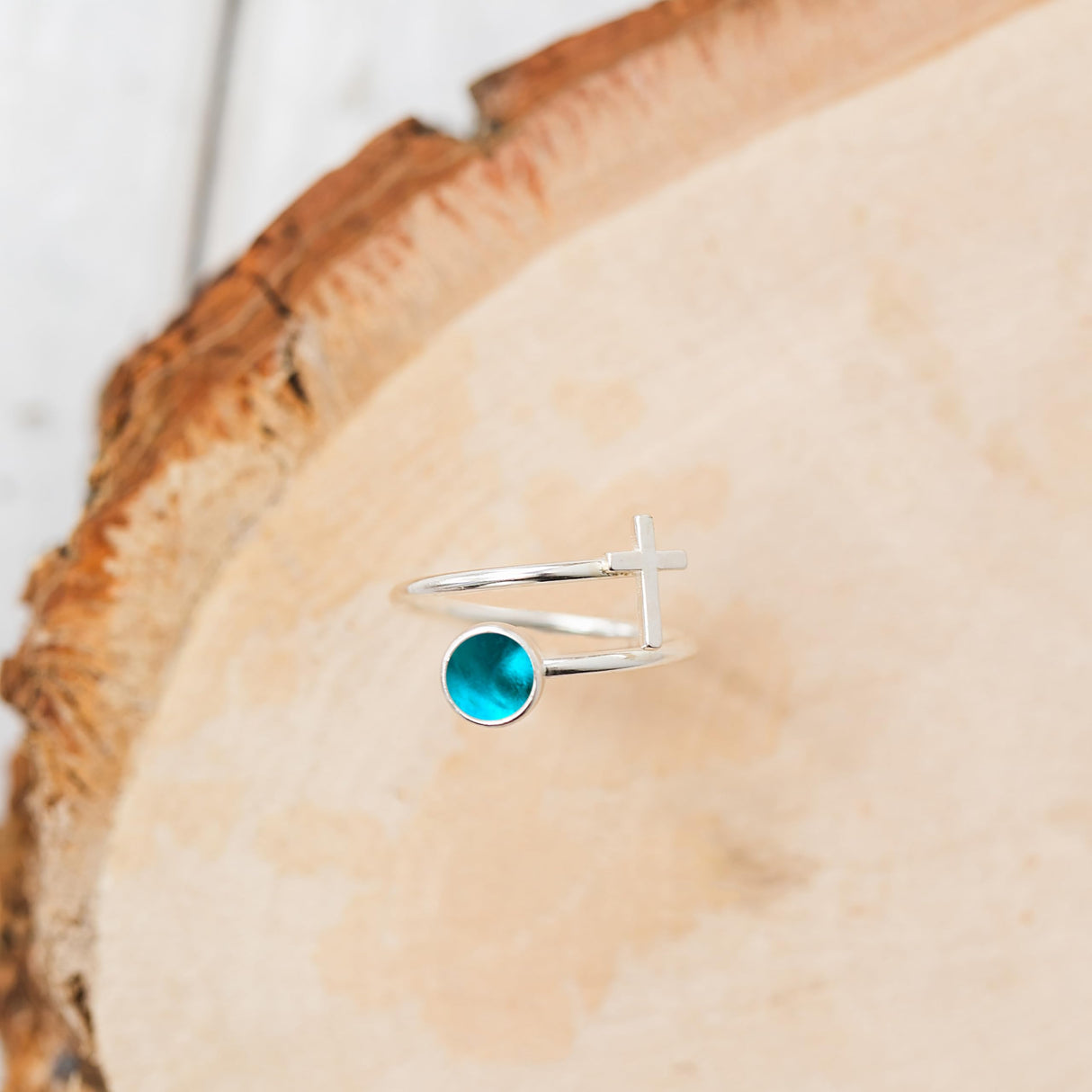 Recycled Antique Bottles and Glassware Sterling Silver At The Cross Adjustable Ring (Aqua Vintage Mason Jar)