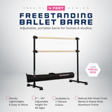VITA Barre Portable Freestanding Double Ballet Barre, Prodigy, with Carry Bag | Adjustable Height, USA Made, Home or Gym Exercise Equipment for Kids & Adults | Dance, Fitness, Pilates