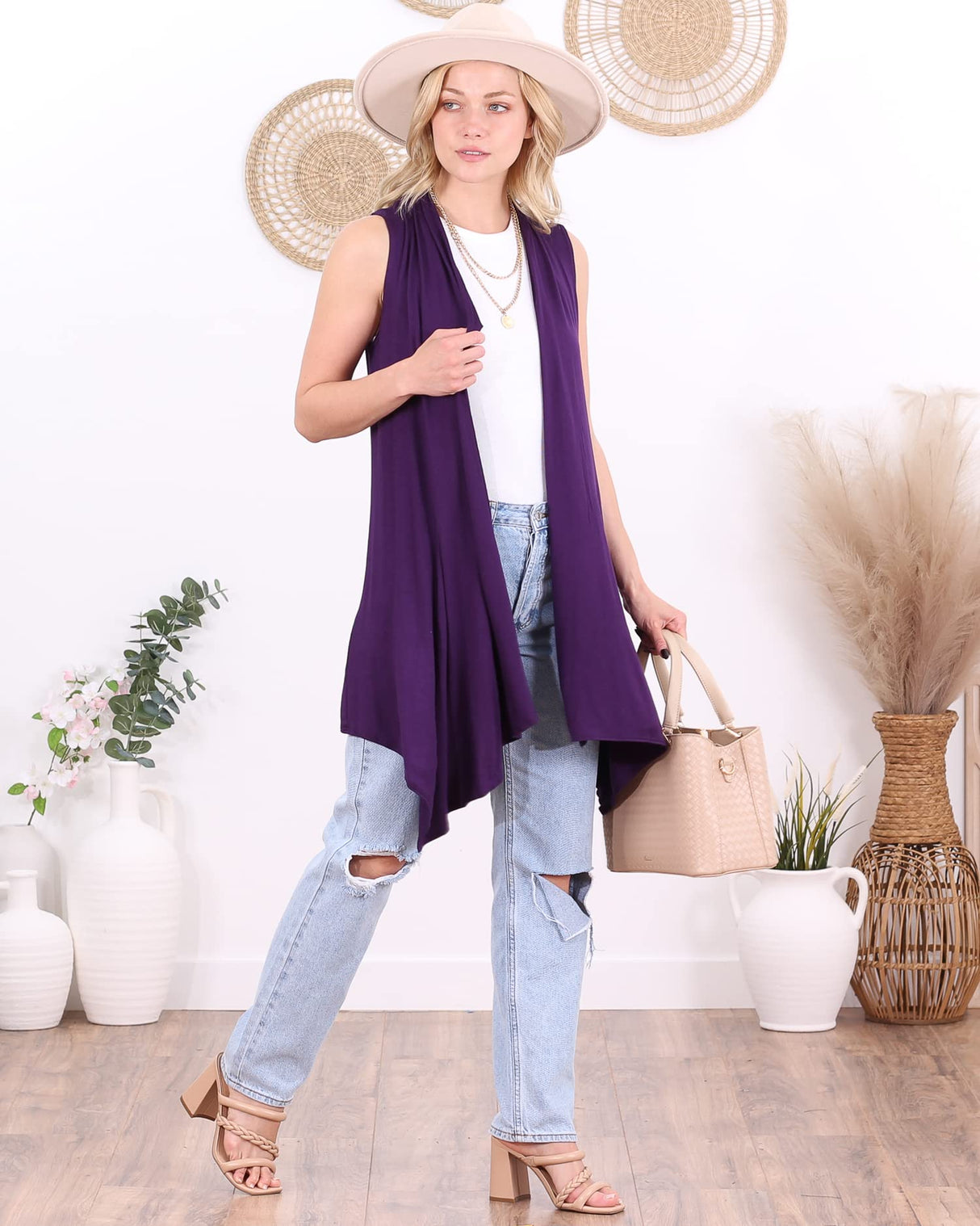 Popana Womens Sleeveless Lightweight Summer Open Front Long Duster Cardigan Vest Plus Size Made in USA