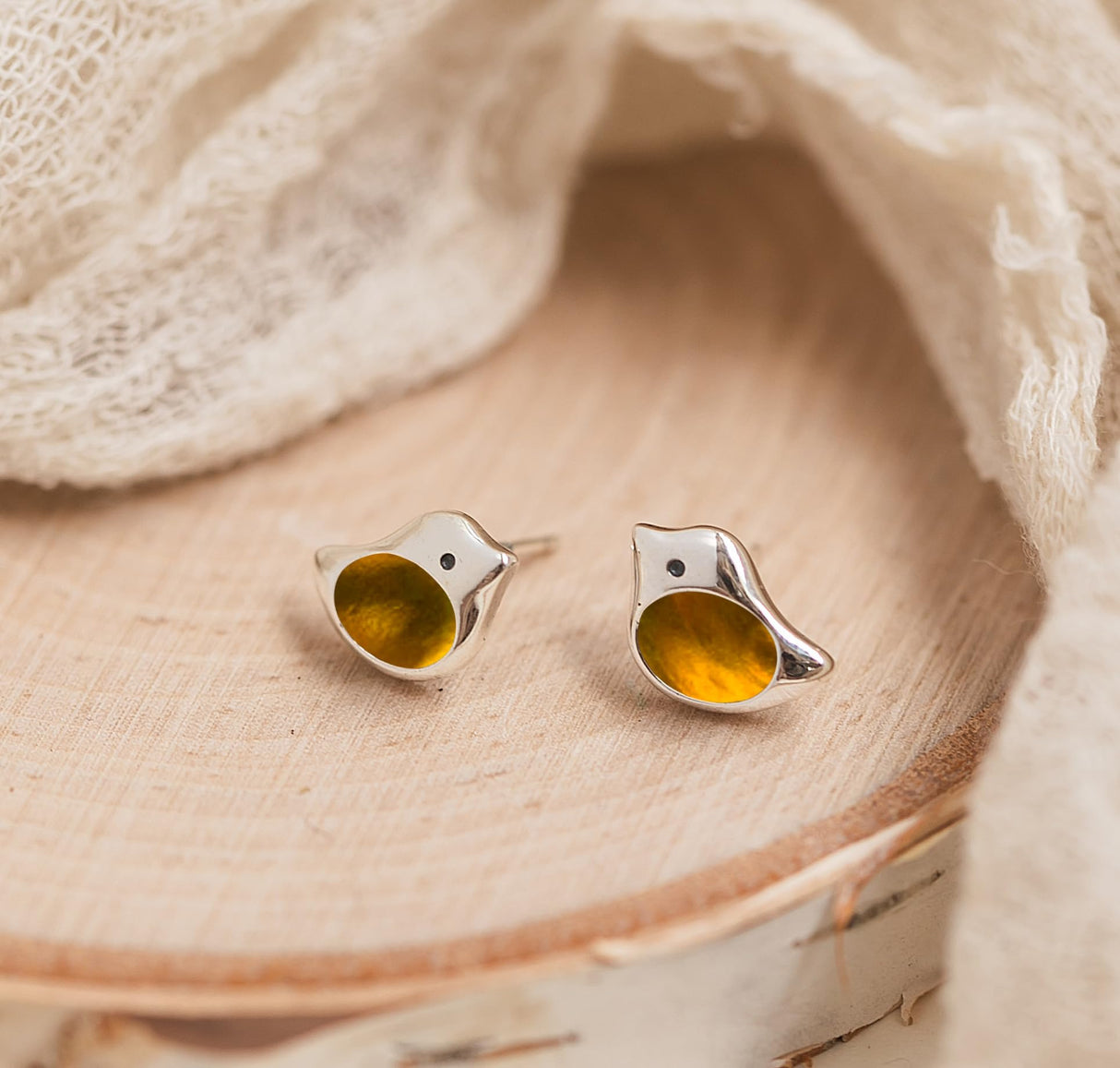 Bottled Up Designs Handmade Little Bird Stud Earrings, Sterling Silver, Eco Friendly, Made in USA, Birthday Gifts, Mothers Day, Women, Anniversary (Olive Wine Bottle)