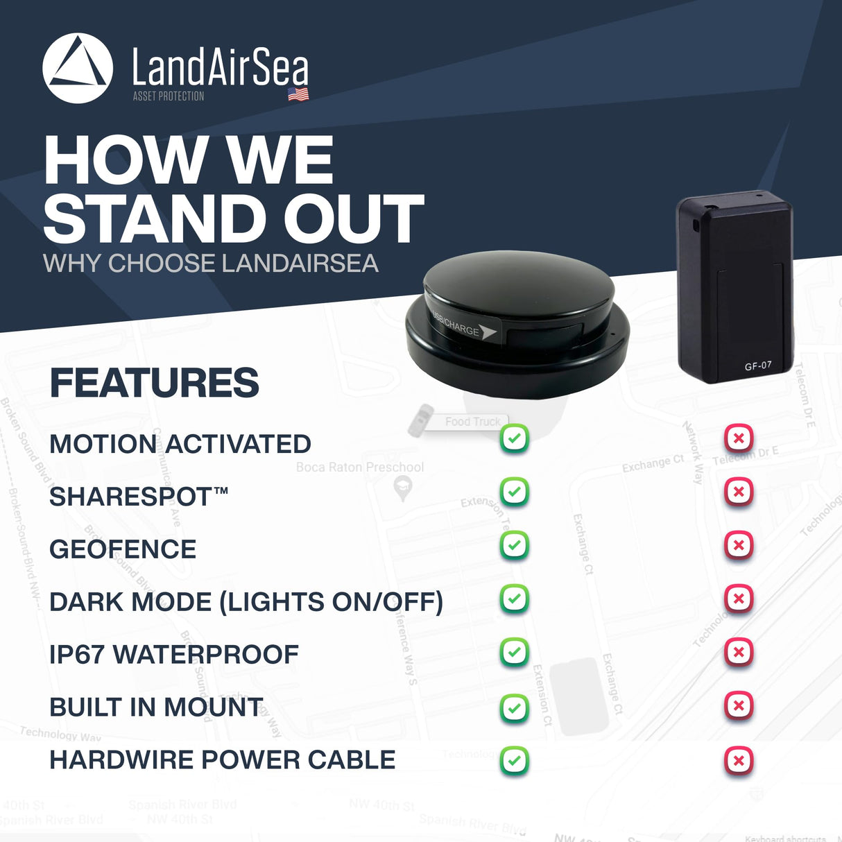 LandAirSea 54 GPS Tracker - Made in the USA from Domestic & Imported Parts. Long Battery, Magnetic, Waterproof, Global Tracking. Subscription Required