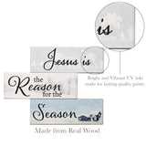 Jesus is the Reason for the Season Mini Wood Block Set - 3pc Christmas Decor, Religious Holiday Decorations, Tiered Tray & Shelf Display, Made in USA